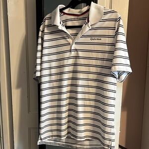 TaylorMade White and Black Striped Polo Shirt